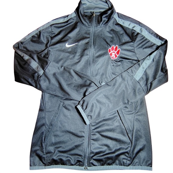Nike Mens Small Black Full Zip Track Jacket Grey Trim Paw Print Patch S